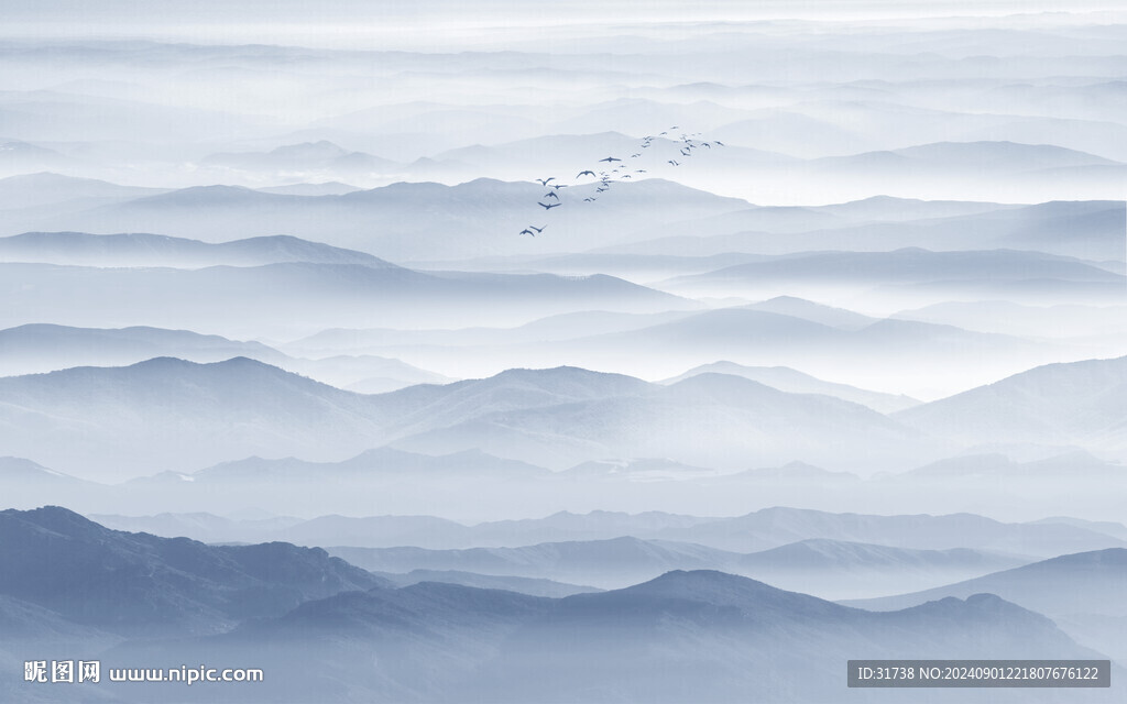 遠山近水水墨風景畫