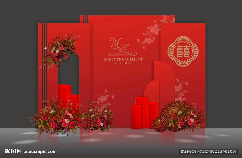 紅色復(fù)古婚禮背景設(shè)計(jì)效果圖