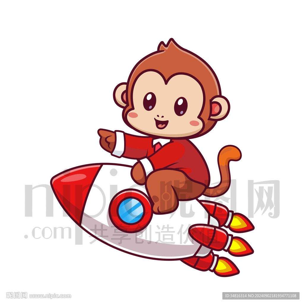 可愛卡通坐火箭的猴子