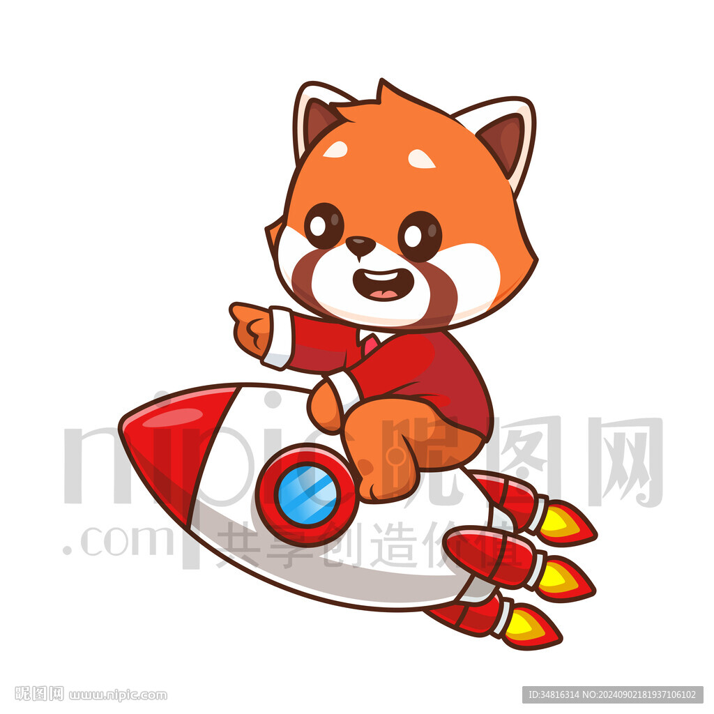 可愛卡通坐火箭的小熊貓