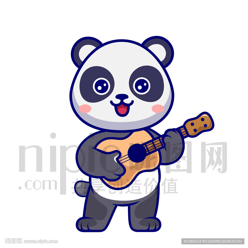 可愛(ài)卡通彈吉他的大熊貓