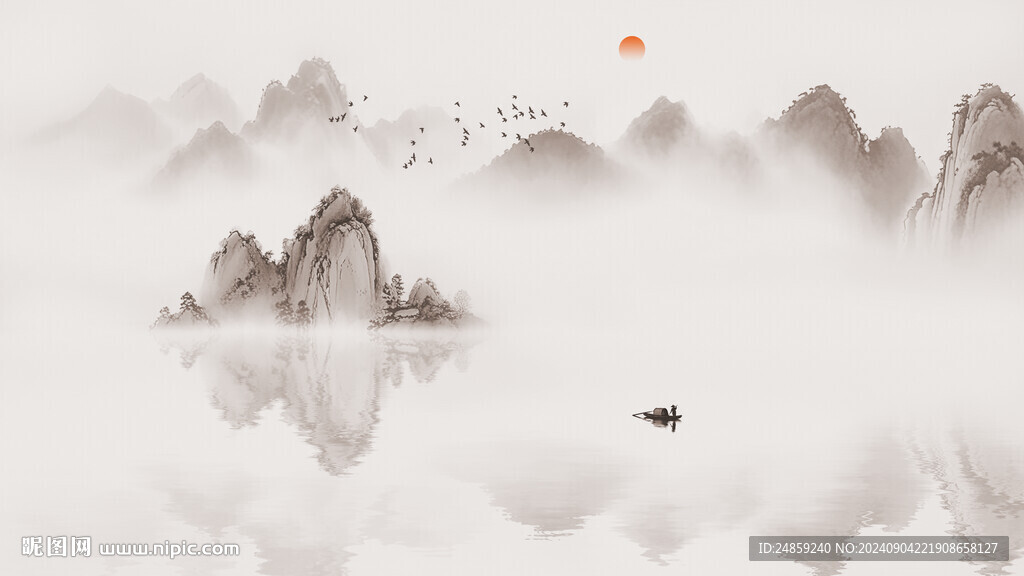 意境水墨山水背景墻