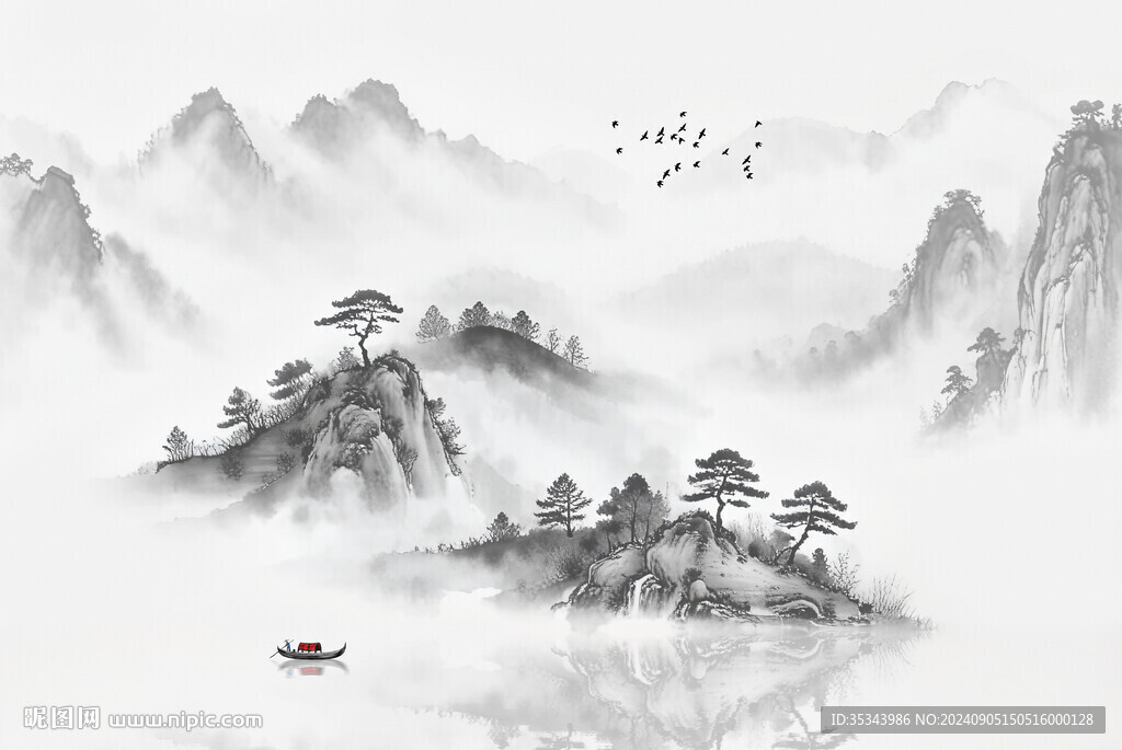 意境水墨山水背景墻
