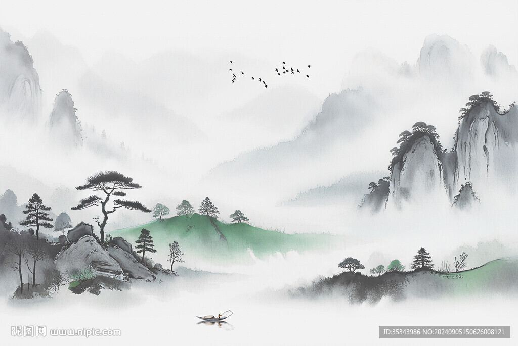 大氣意境水墨山水背景
