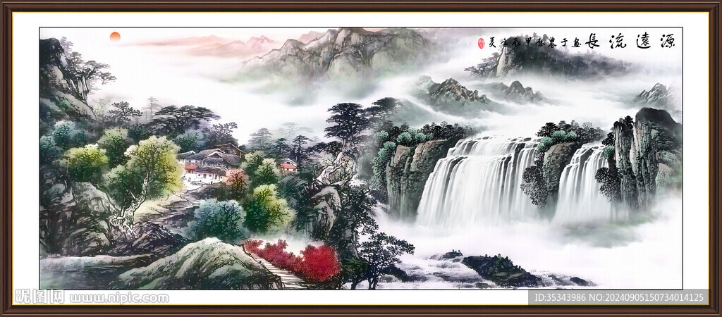 山水瀑布國(guó)畫玄關(guān)