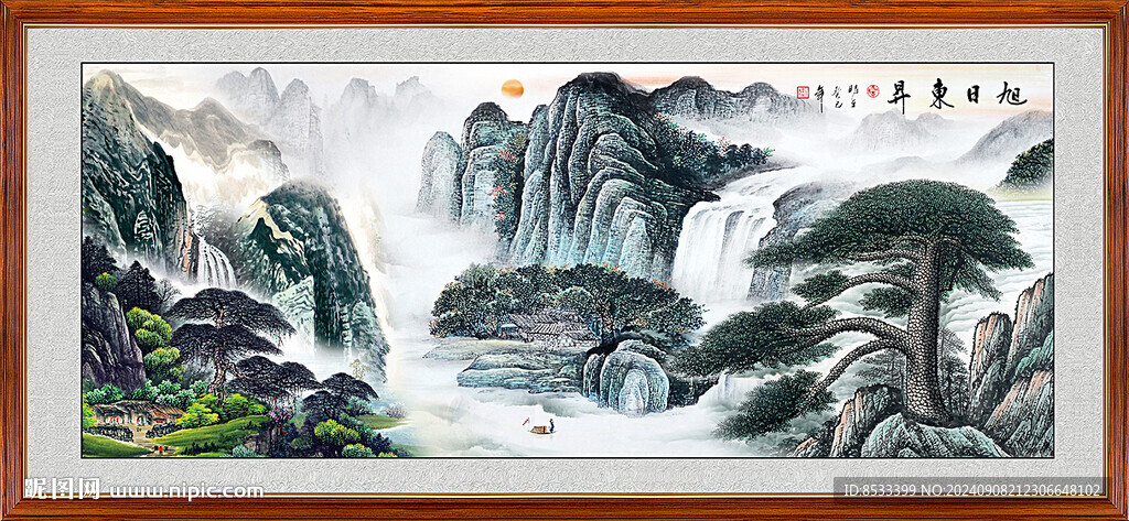 迎客松山水畫背景