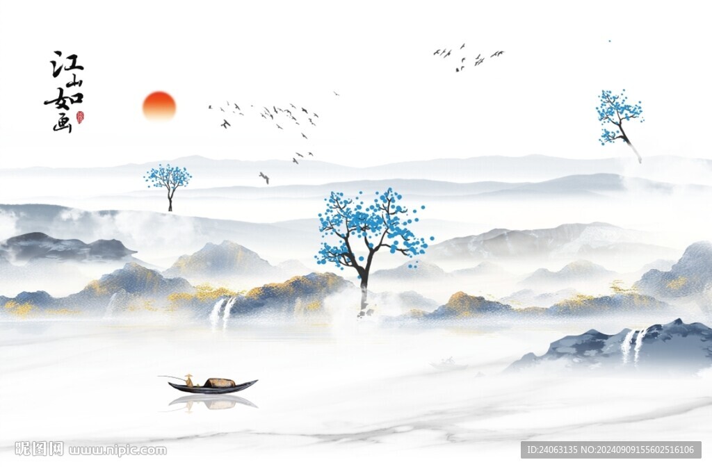 新中式山水情背景墻