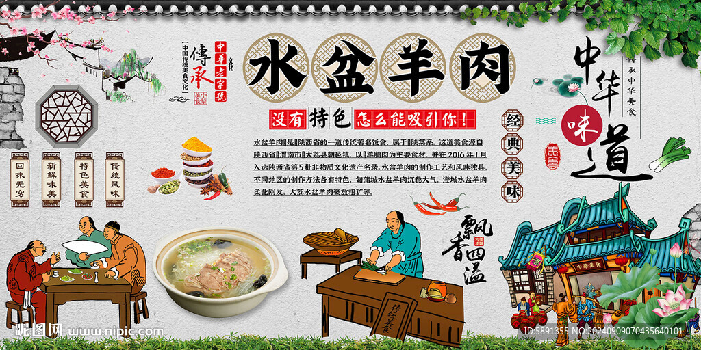水盆羊肉背景墻
