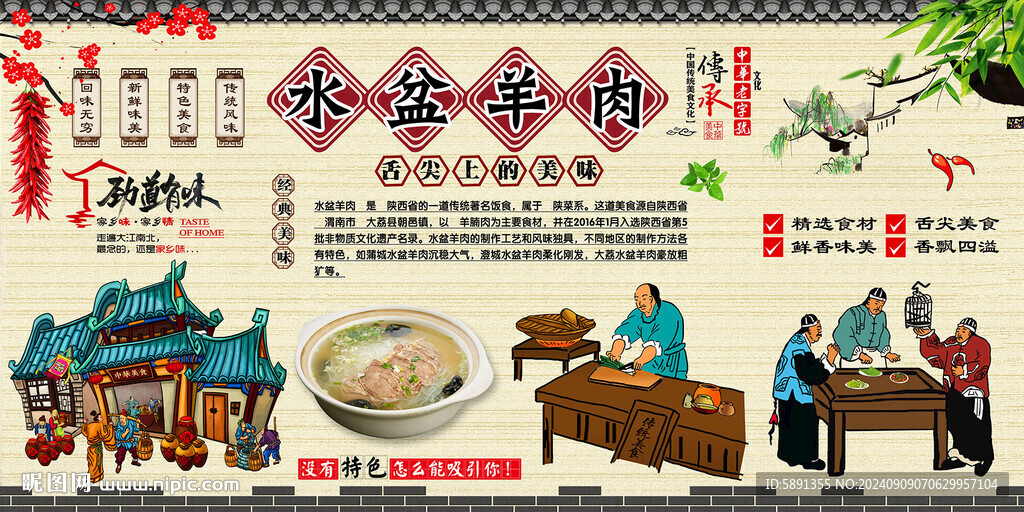 水盆羊肉背景墻