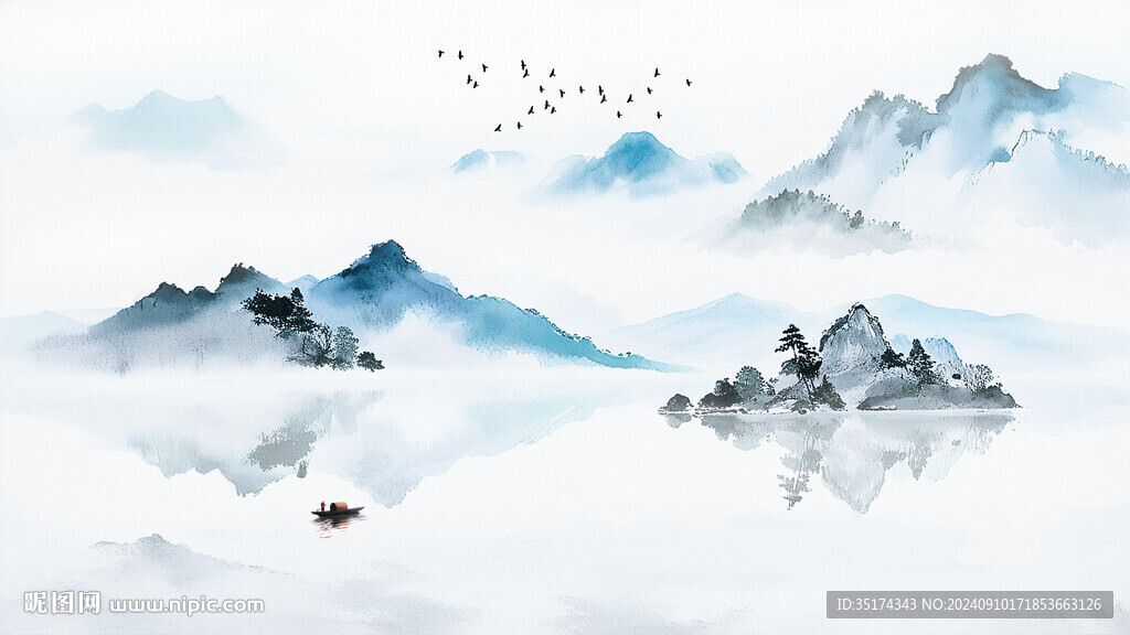 意境水墨山水背景墻