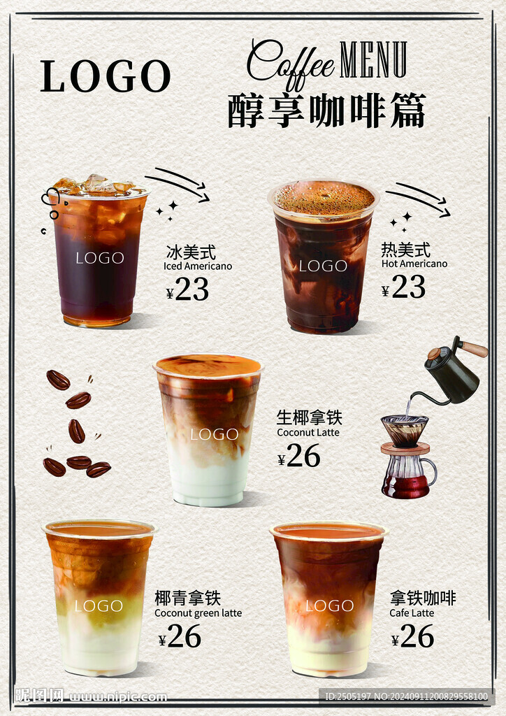 咖啡拿鐵菜單海報(bào)