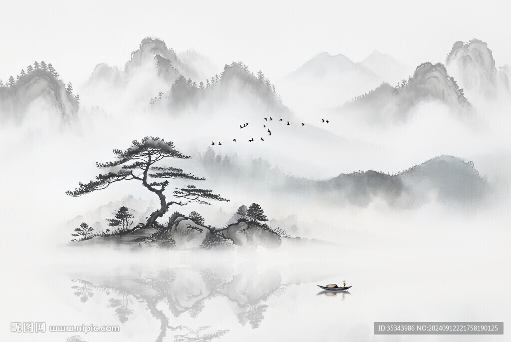 禪意山水墨畫