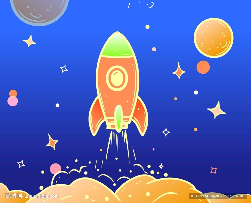火箭發(fā)射兒童卡通太空科幻插畫