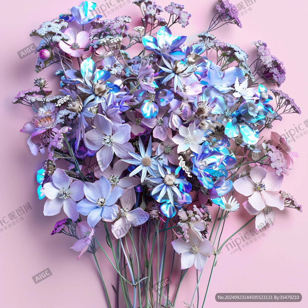 粉藍花藝素材