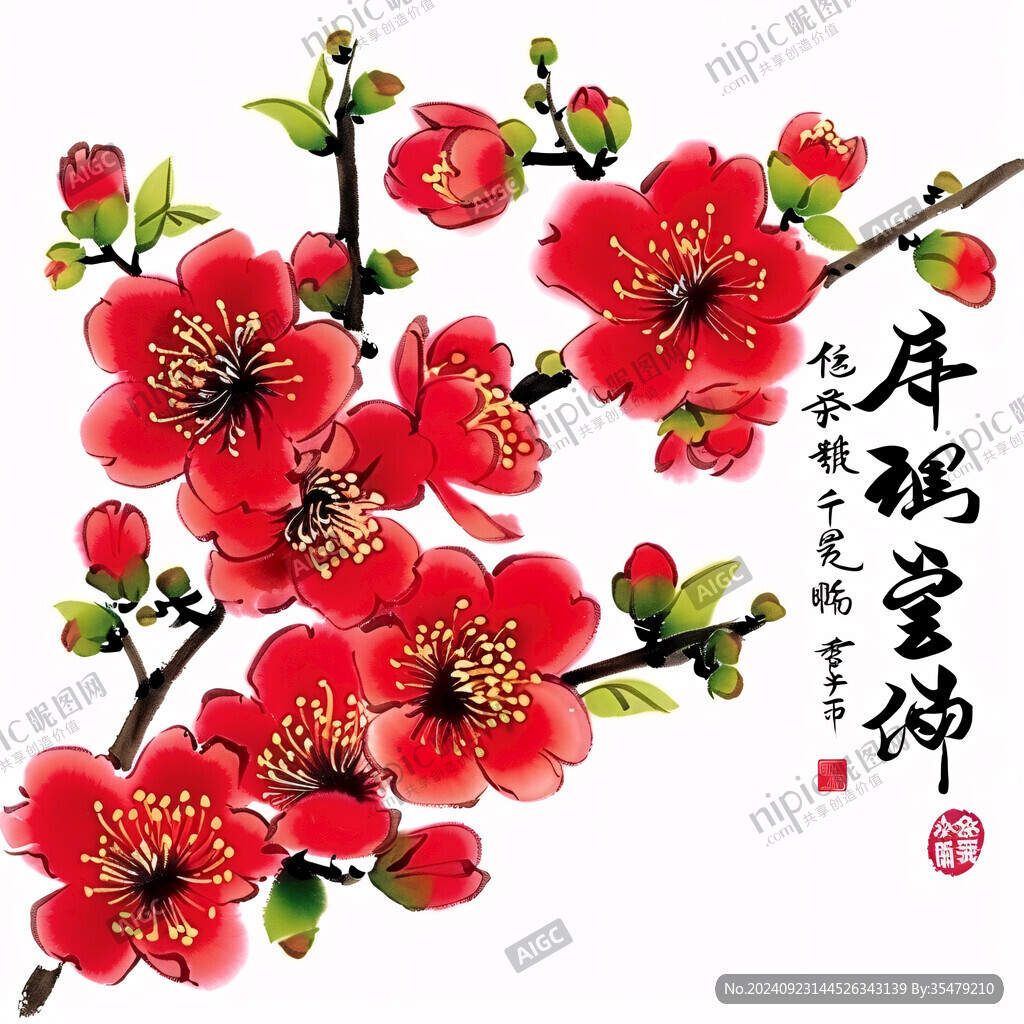 桃紅色桃花運國畫
