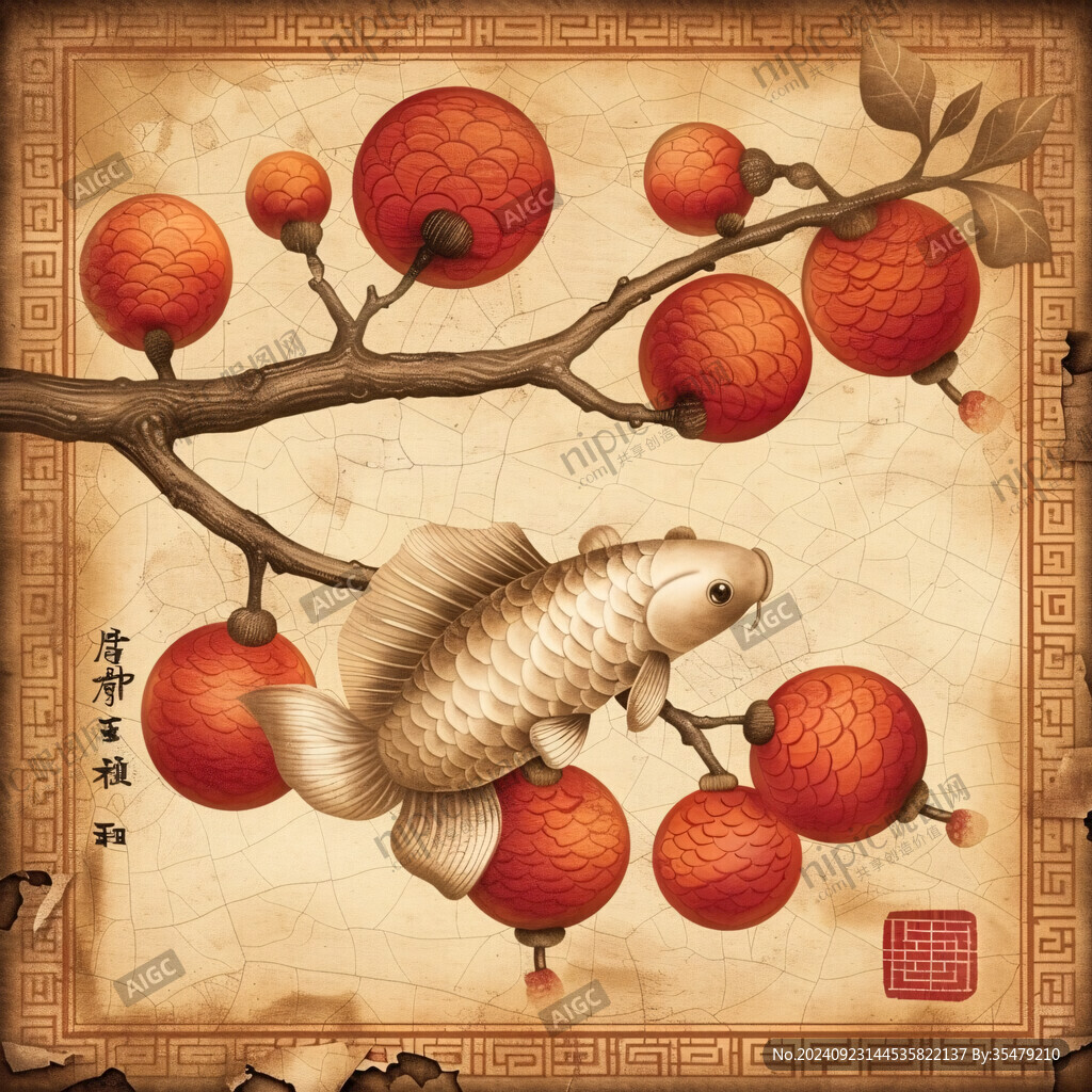 工筆荔枝錦鯉