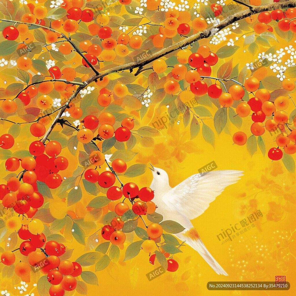 紅果果枝頭的鳥(niǎo)兒