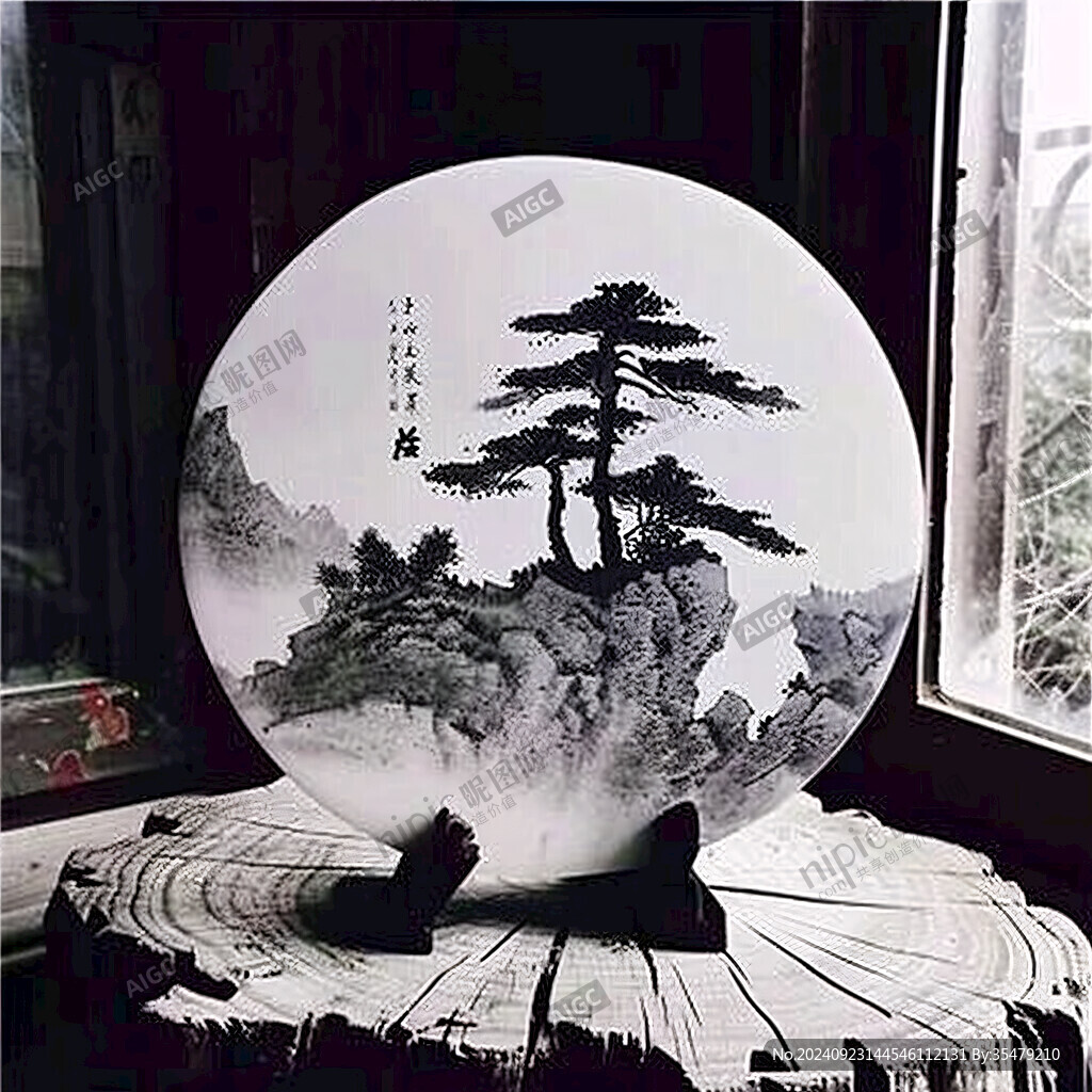 圓形迎客松屏風