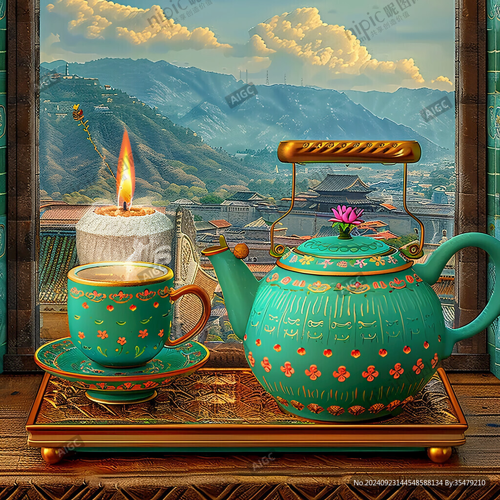 圍爐煮茶插畫