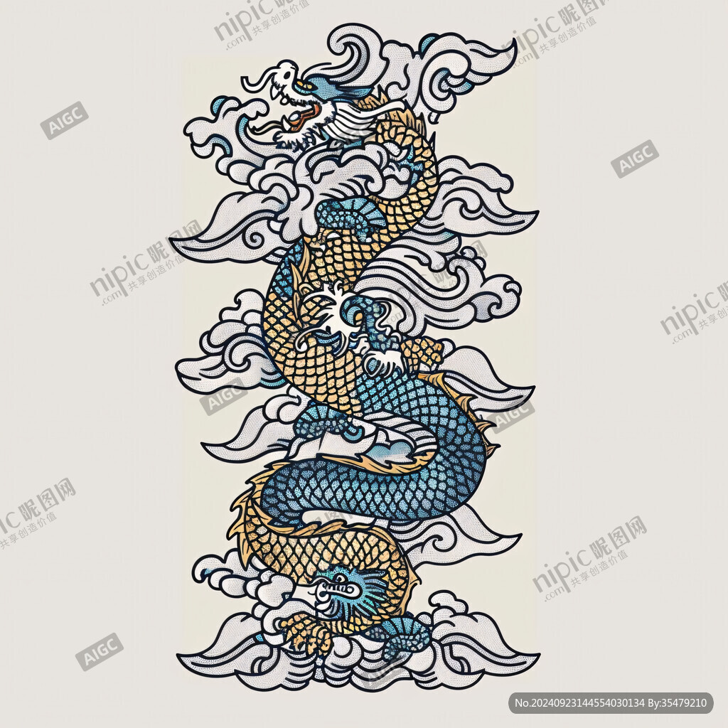 手繪雙龍戲珠