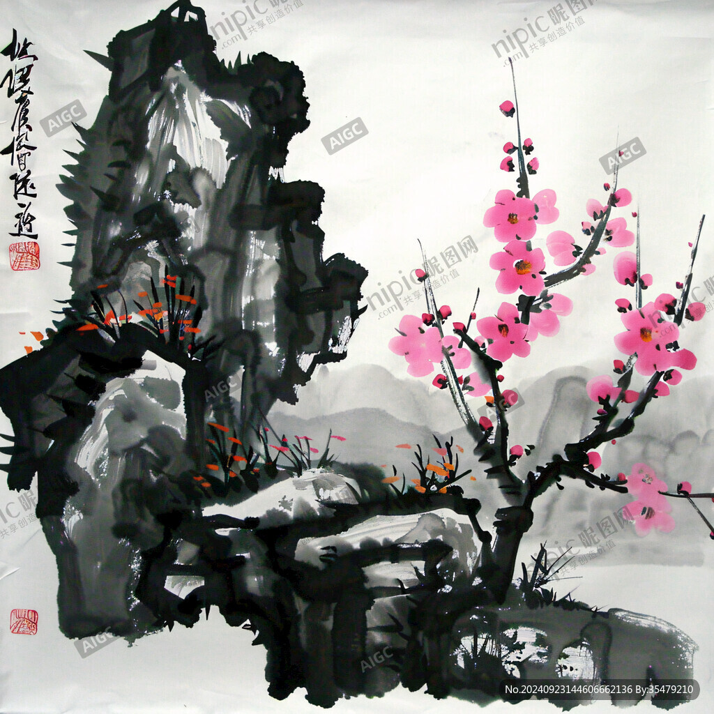 傲霜梅花國畫