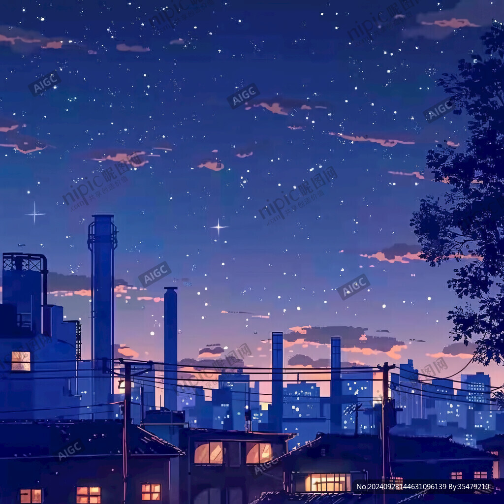 城市夜空插畫