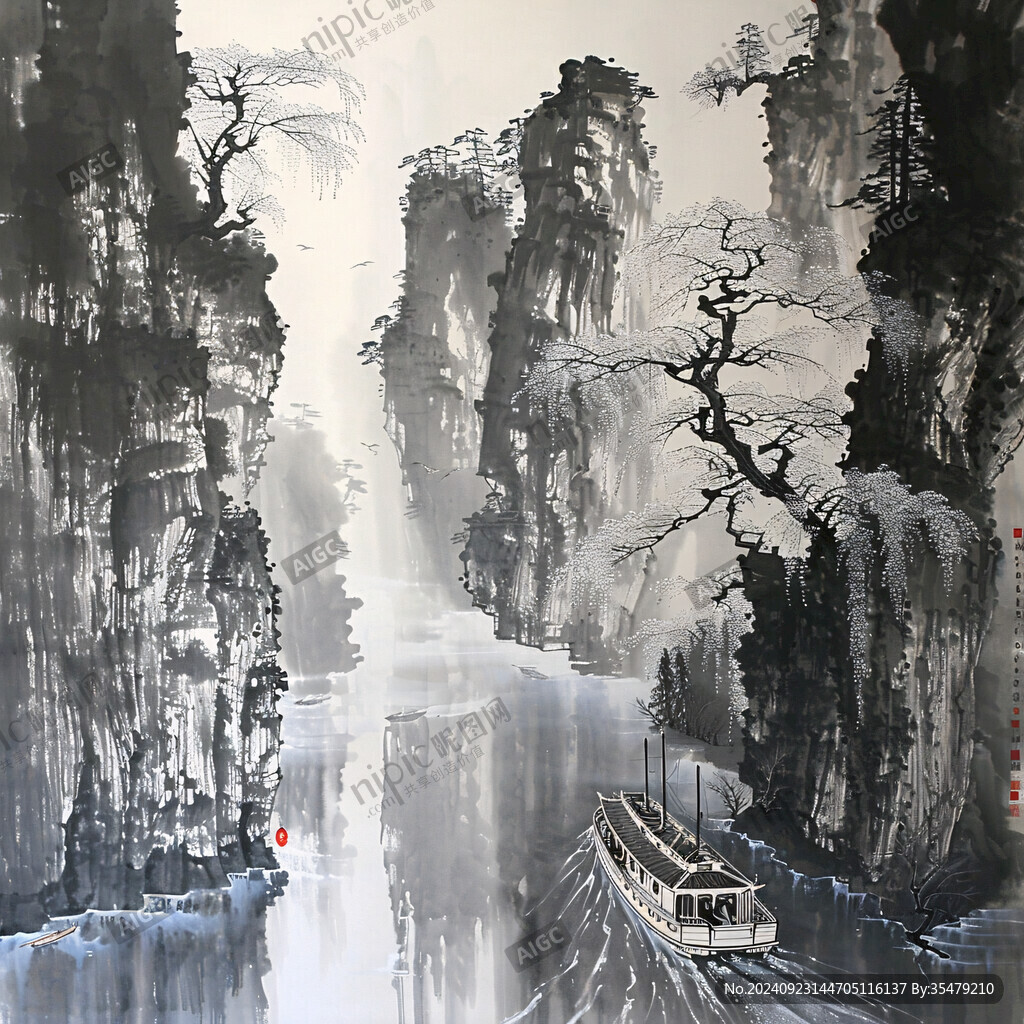 漓江泛舟國(guó)畫(huà)