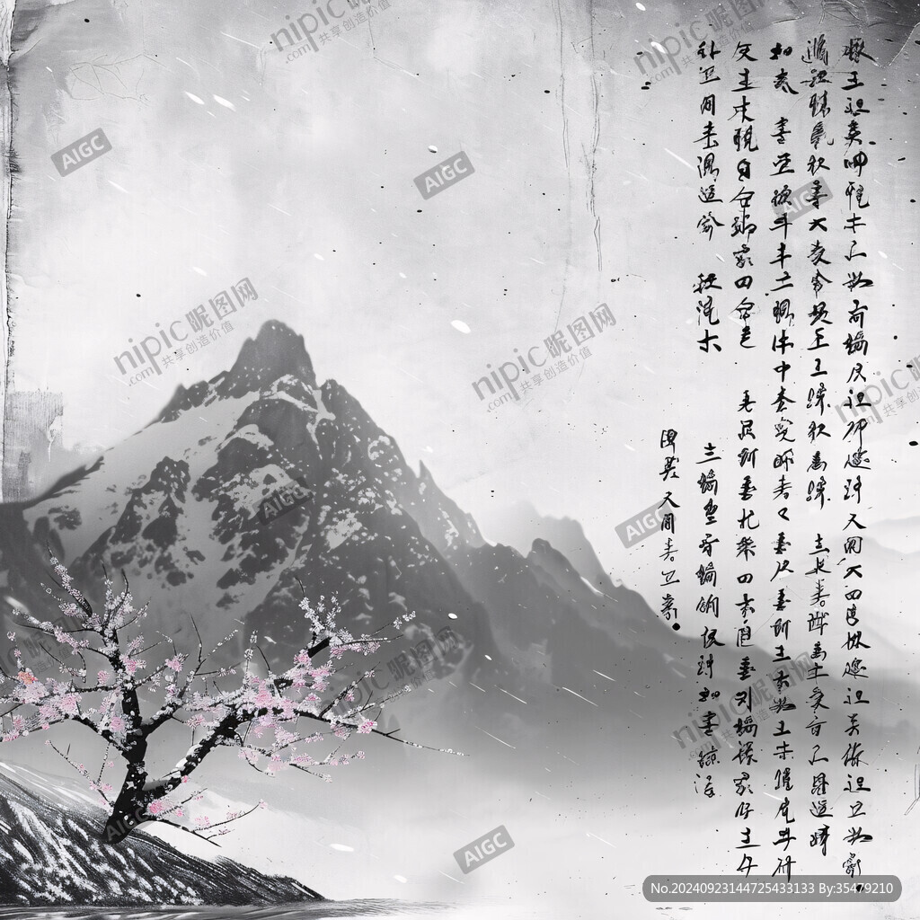 水墨畫桃花林
