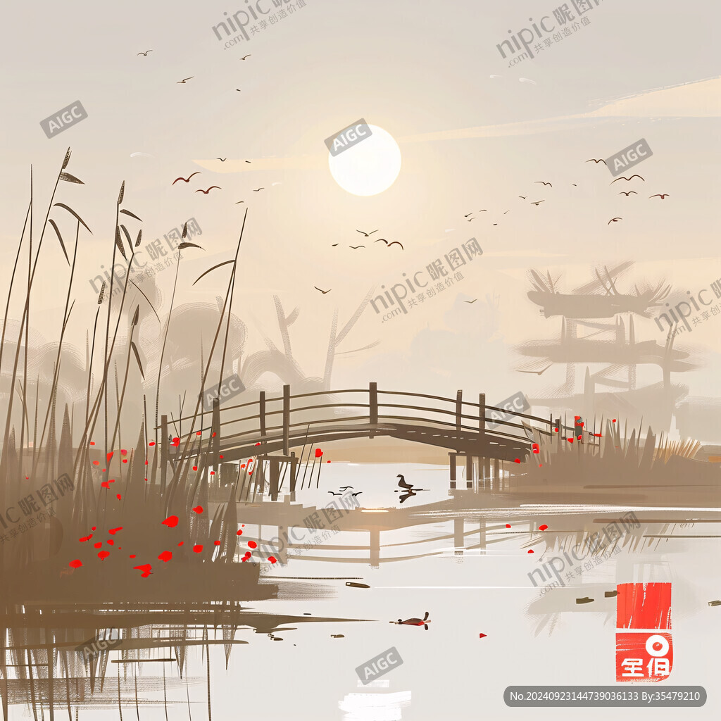 小橋流水插畫