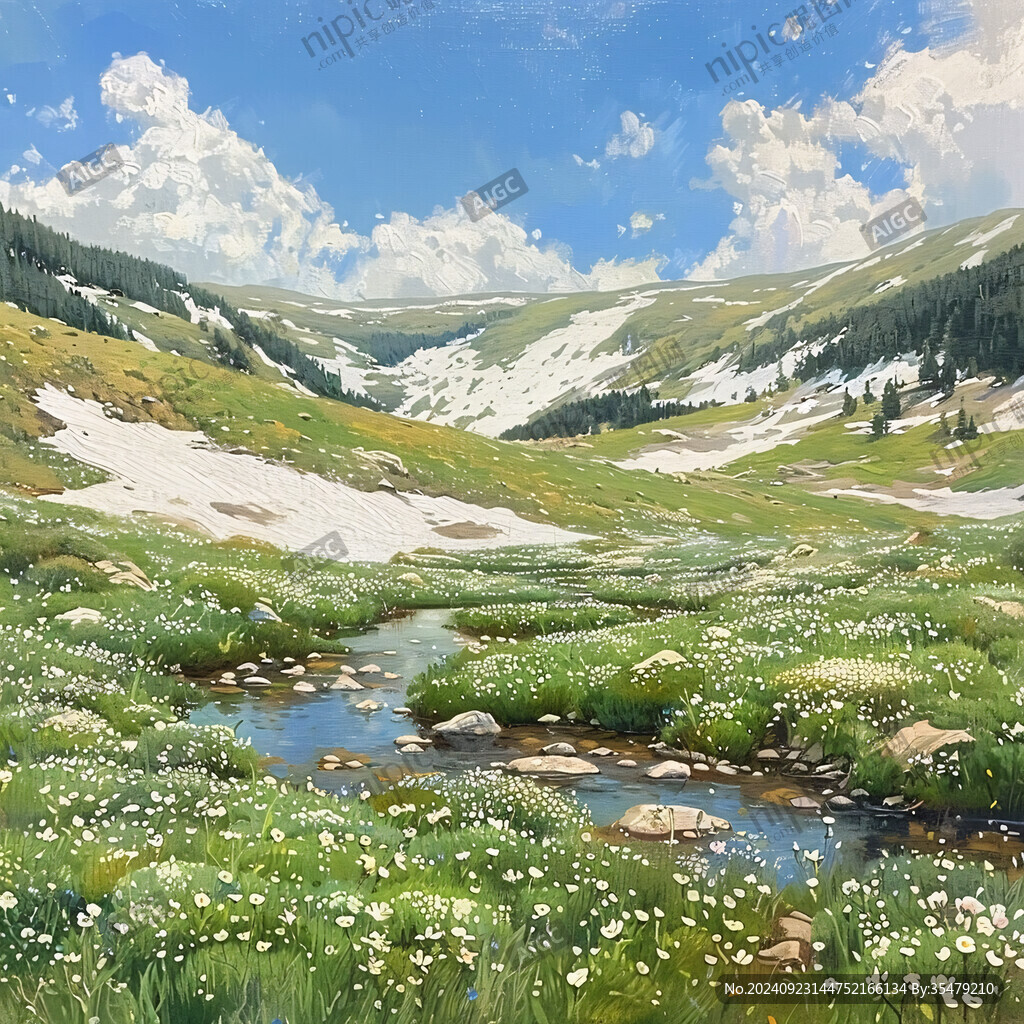 草地野花河流