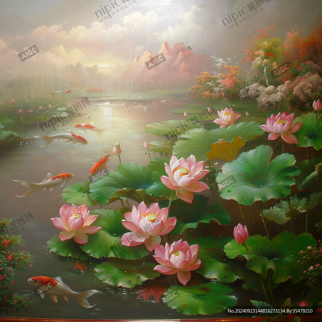 荷花油畫下載
