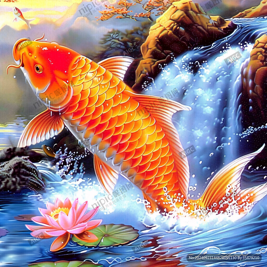 如意锦鲤风景画 如意锦鲤风景画