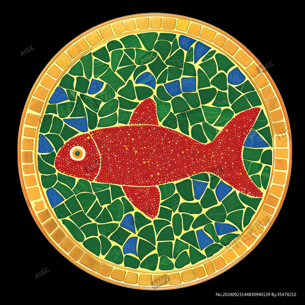 風水魚圓形畫