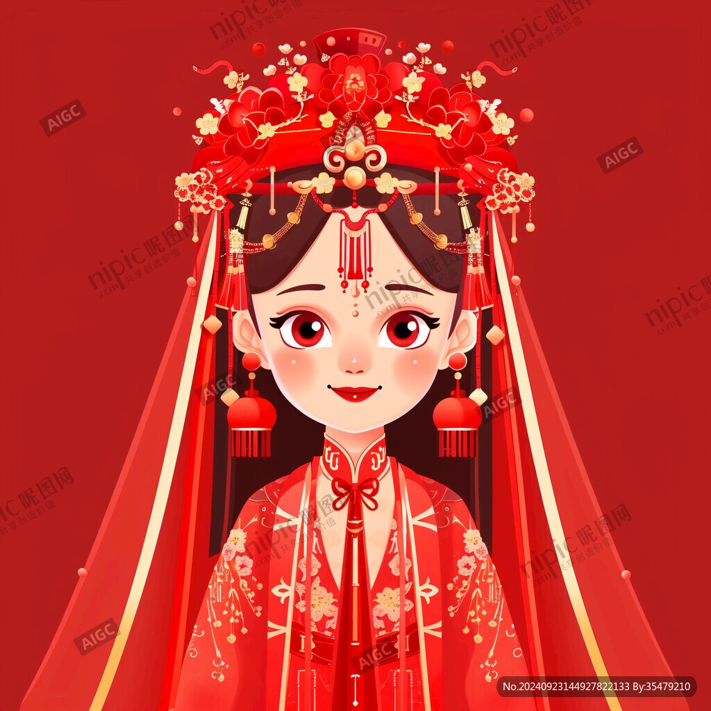 中式新娘插畫