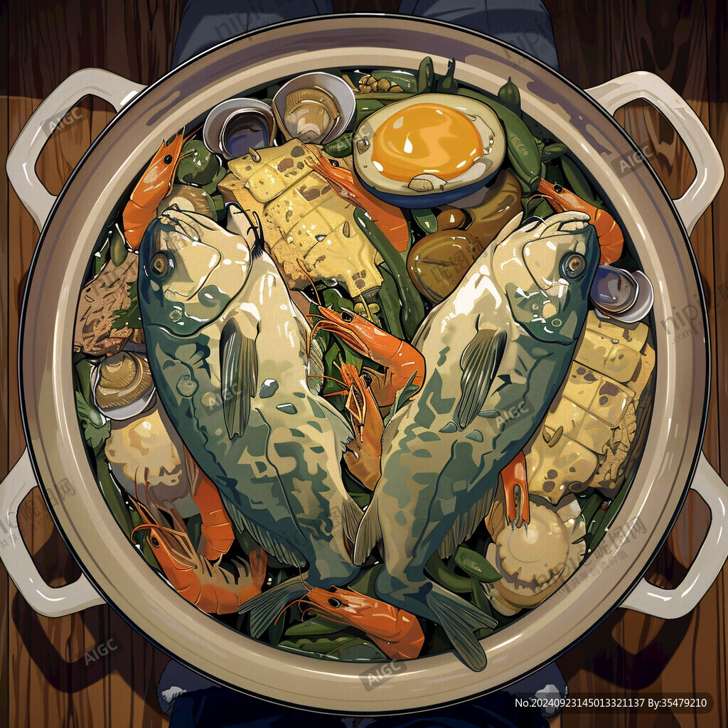 鐵鍋燉魚插畫