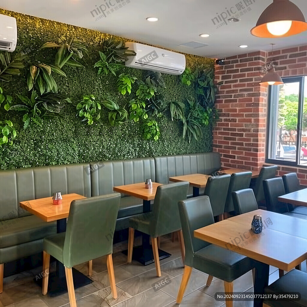 奶茶店綠植背景墻