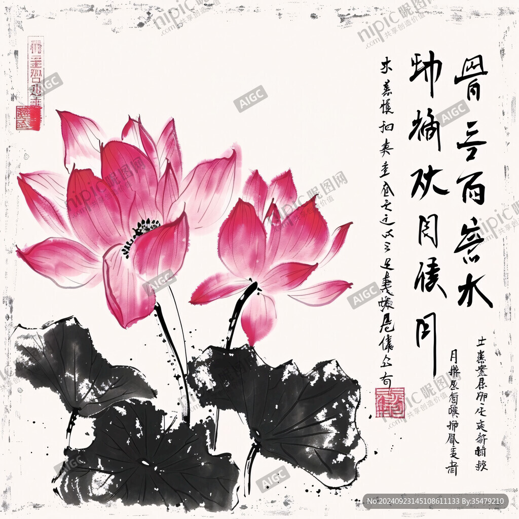 水墨荷花字畫