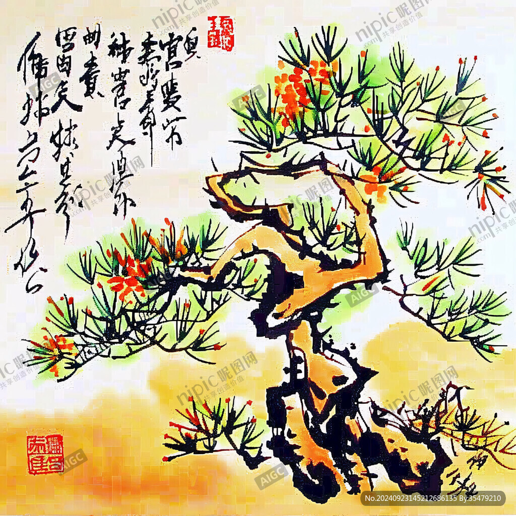 松針水墨松樹水墨國畫