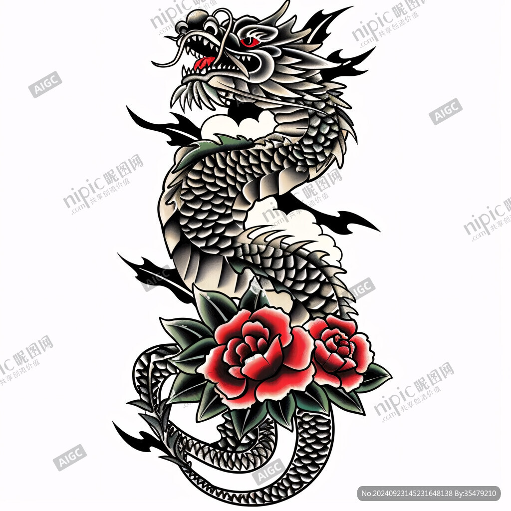 手繪雙龍插畫