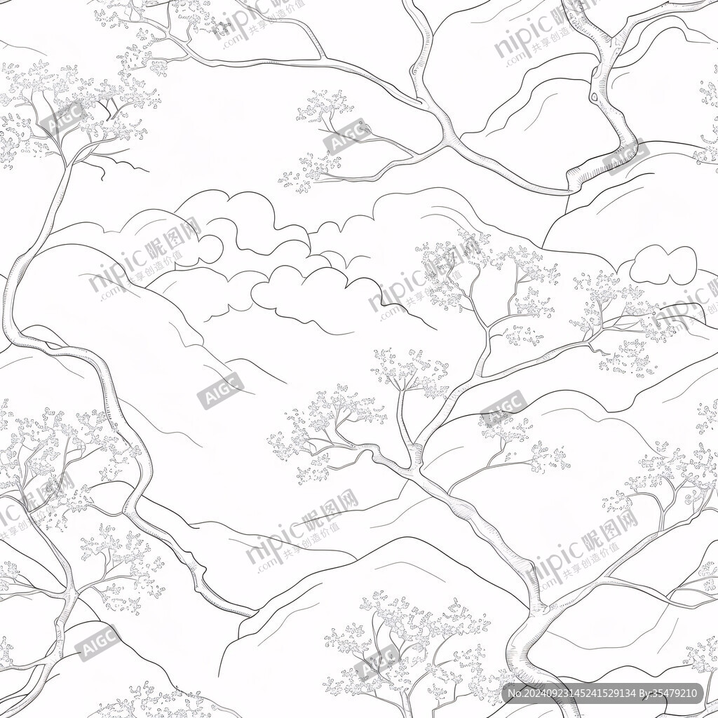 自然風景抽象線描圖案