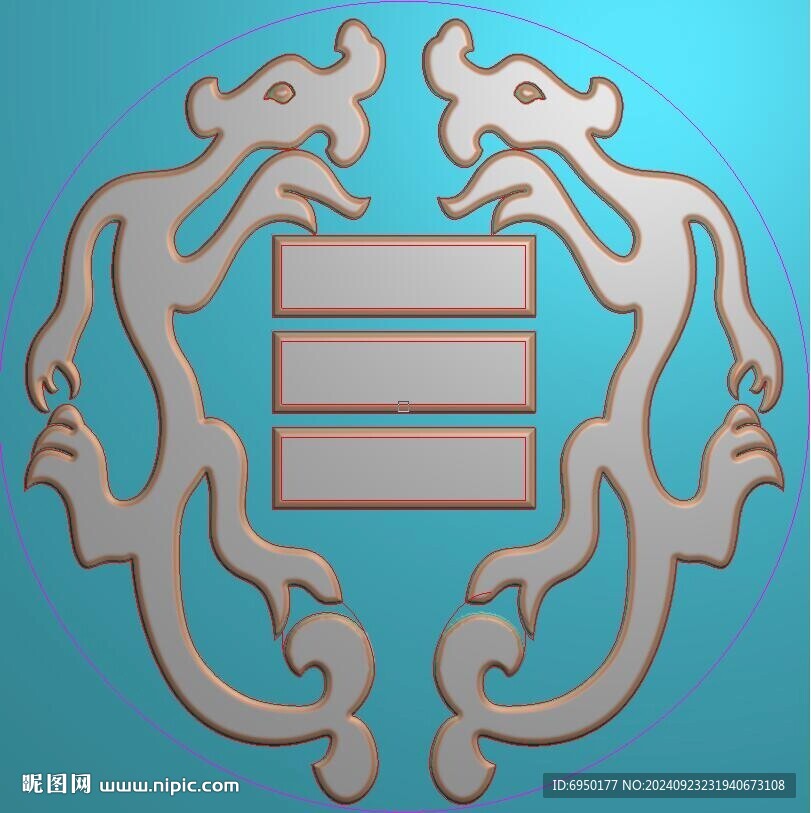 仿古玉雕圓草龍雙龍精雕圖浮雕