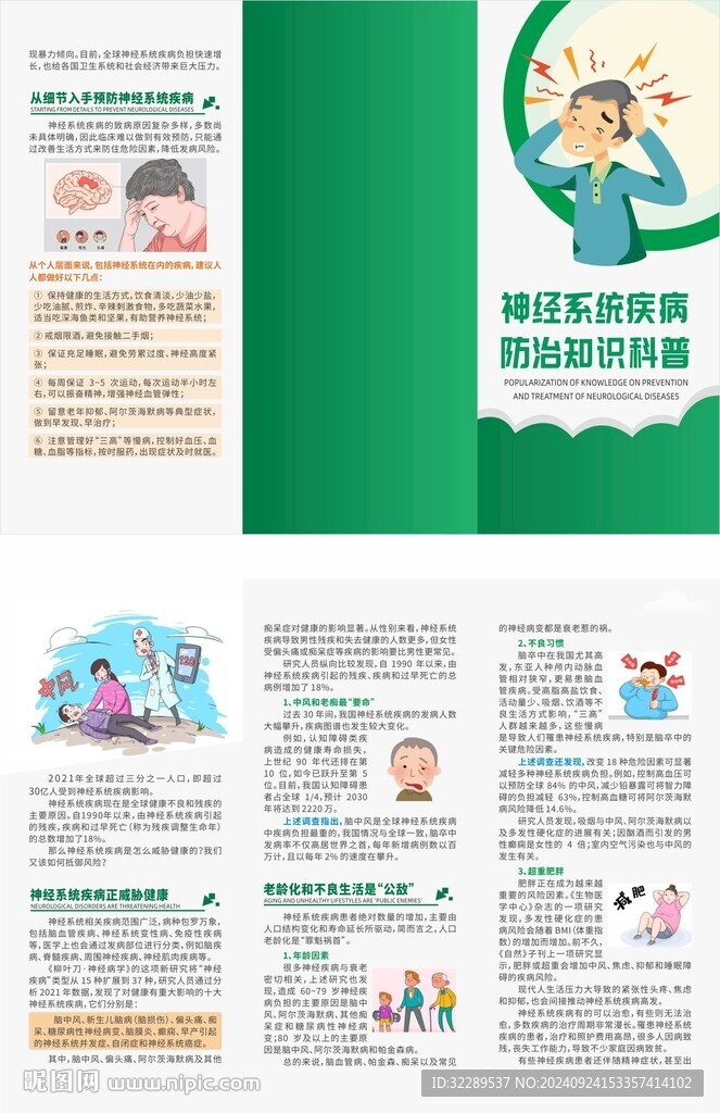 神經(jīng)系統(tǒng)疾病防治知識科普三折頁