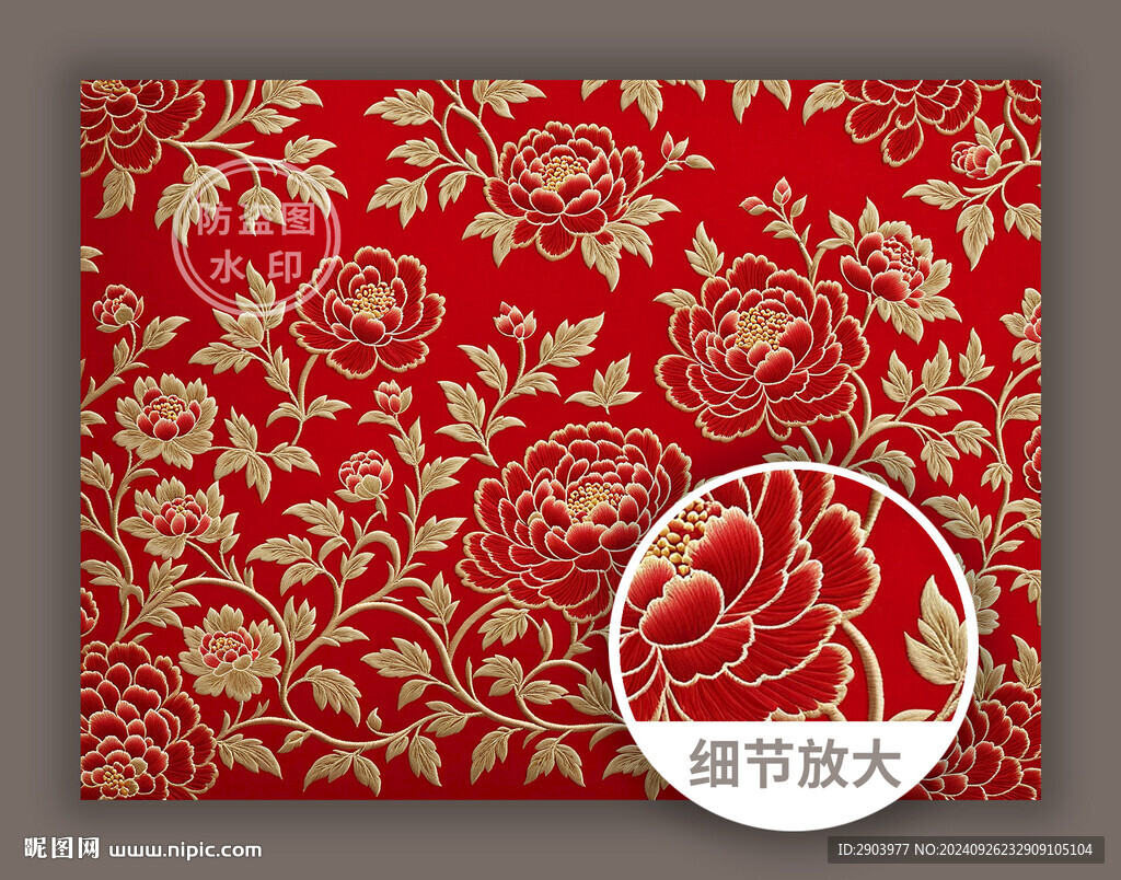 中式傳統古典紅色織錦花紋圖案