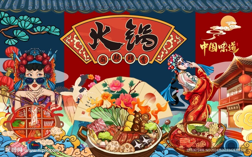 火鍋文化工裝背景墻圖片