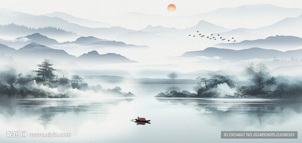 中式水墨山水畫背景墻