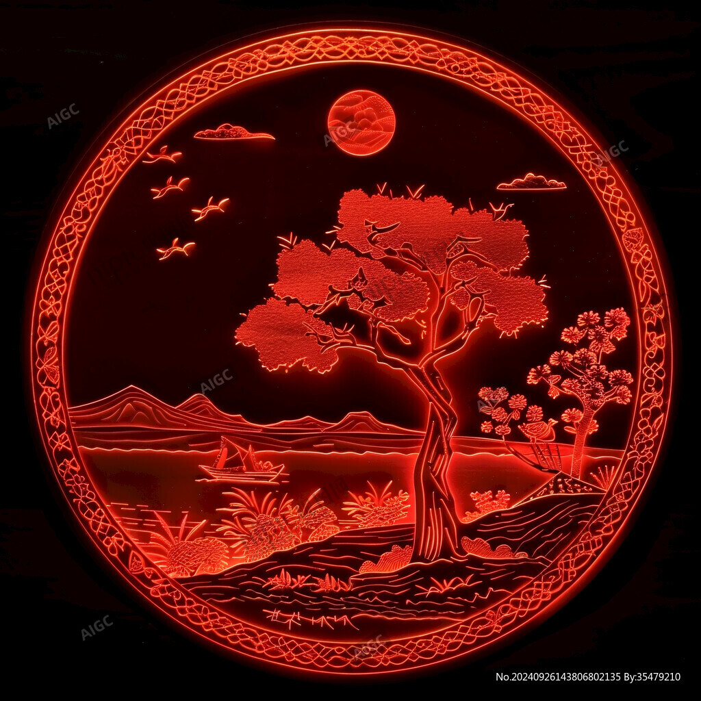 剔紅攜琴訪友紋漆盤