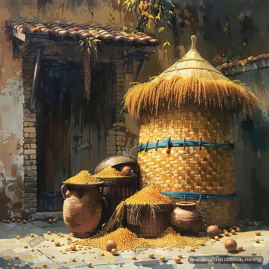 打谷子插畫