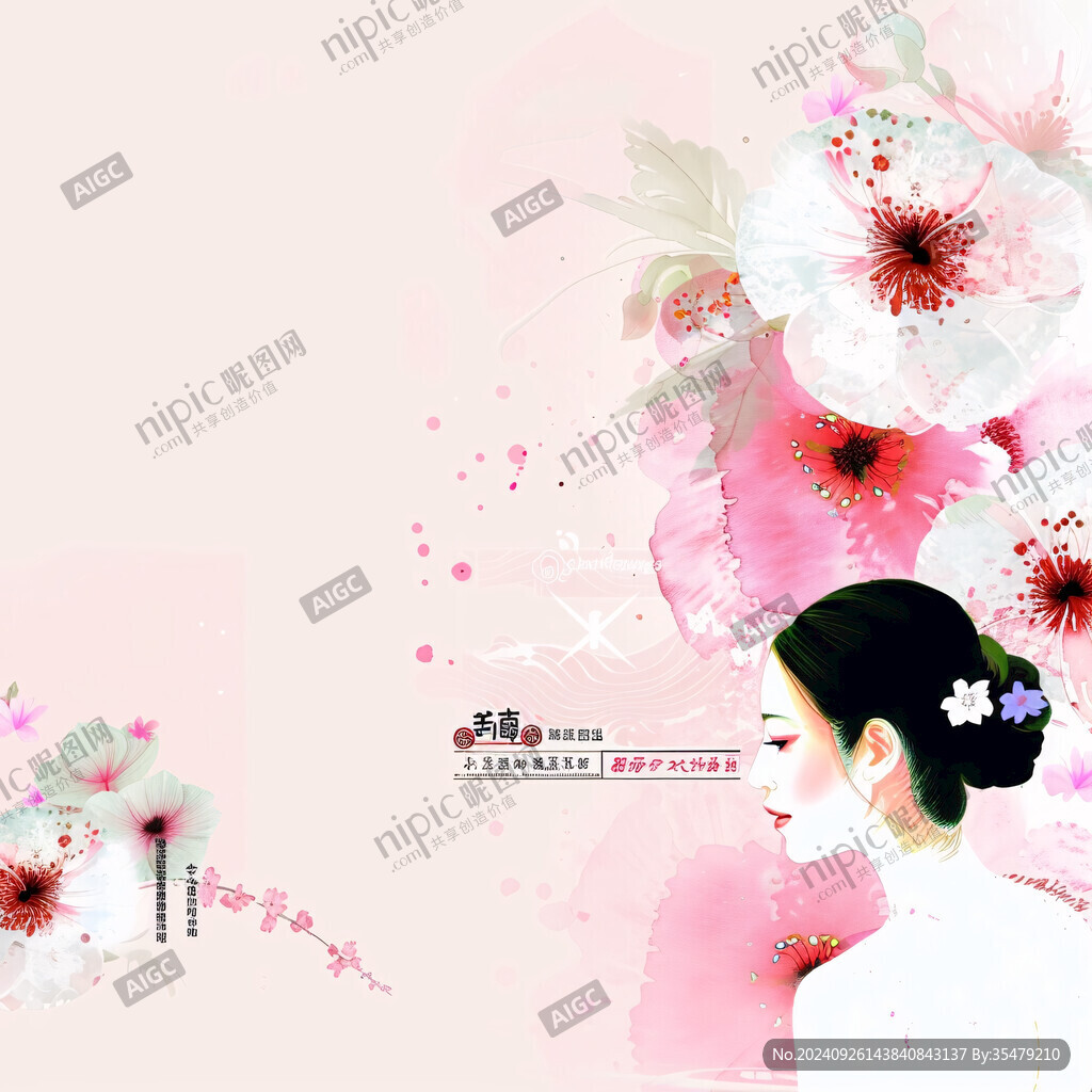 手繪桃花美女