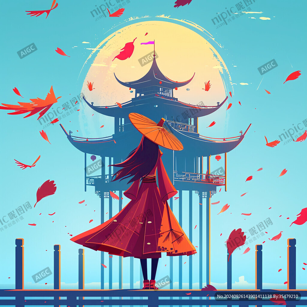 鳳凰時(shí)雨地標(biāo)插畫(huà)