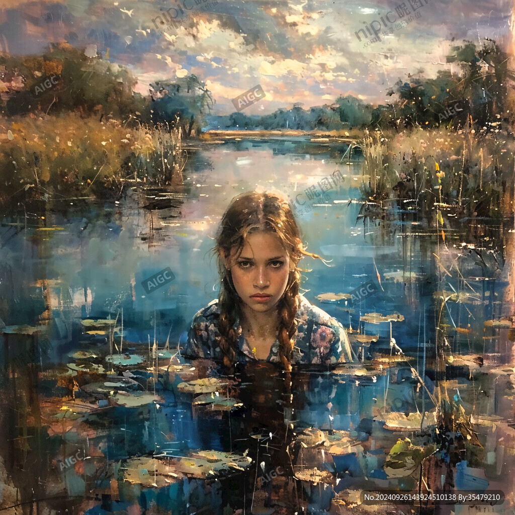 水面倒影油畫